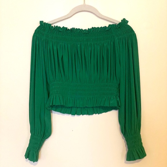Norma Kamali Emerald Green Smocked Top - Picture 3 of 5
